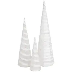 Northlight Glittered Cone Tree Christmas Decoration - 23.5 - White and Silver - Set of 3