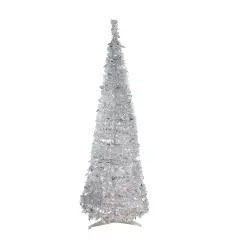 Northlight 6' Pre-Lit Silver Tinsel Pop-Up Artificial Christmas Tree - Clear Lights