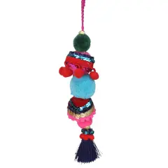 Northlight 6.25" Blue and Red Bohemian Christmas Pom Pom Ornament