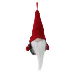Northlight Striped Faux Fur Santa Gnome with Plush Hat Christmas Ornament- 6&rdquo; - Red and Gray