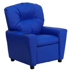 Emma and Oliver Contemporary Kids Recliner with Cup Holder Blue Vinyl