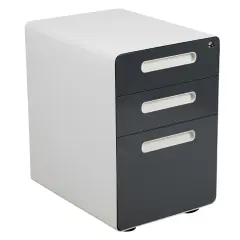 Emma and Oliver Ergonomic 3-Drawer Mobile Locking Filing Cabinet Storage Organizer White and Charcoal