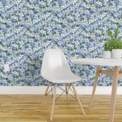 Peel & Stick Wallpaper 2FT Wide Floral Botanical Tree Blue Flowers Branches Blossoms Sky Spring Dogwood Blooms Custom Removable Wallpaper by Spoonflower