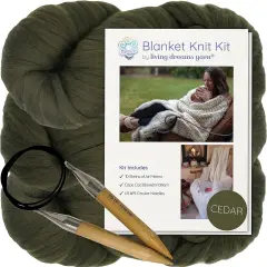 DIY Merino Wool Blanket Knitting Kit: Soft and Thick #7 Weight Jumbo Yarn, Knitting Needles and Pattern. Soft, Cozy, Great for Gifts Cedar
