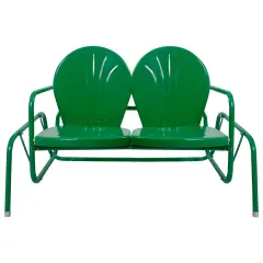 Northlight 2-Person Outdoor Retro Tulip Steel Double Glider Chair, Green