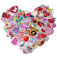 Wrapables Waterproof Vinyl Stickers for Water Bottles, Laptop, Phones, Skateboards, Decals for Teens, 100pcs Valentine Hearts