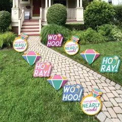 Big Dot of Happiness Just Engaged - Colorful - Diamond Ring Lawn Decorations - Outdoor Engagement Party Yard Decorations - 10 Piece