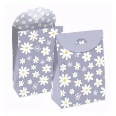 Big Dot of Happiness Purple Daisy Flowers - Floral Gift Favor Bags - Party Goodie Boxes - Set of 12