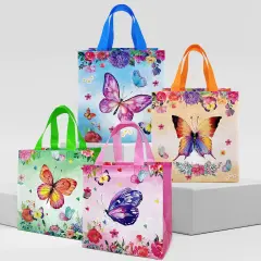 Wrapables Non-Woven Reusable Gift Bags with Handles for Parties, Birthdays, Favors and Treats (Set of 8) Butterflies