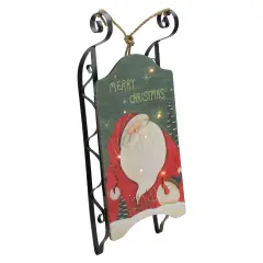 Northlight LED Lighted Hanging Wooden and Metal Santa Claus Decorative Christmas Sleigh - 19.5" White