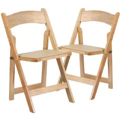 Emma and Oliver 2 Pack Wedding Party Event Wood Folding Chair with Vinyl Padded Seat Natural
