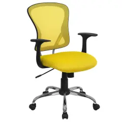 Emma and Oliver Mid-Back Mesh Swivel Task Office Chair with Chrome Base and Arms Yellow