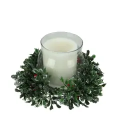 Northlight 6" Clear and Green Boxwood with Berry Tipped Christmas Hurricane Pillar Candle Holder