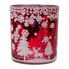 Northlight 3" Red and Shiny Silver Deer in Winter Woods Flameless Glass Candle Holder