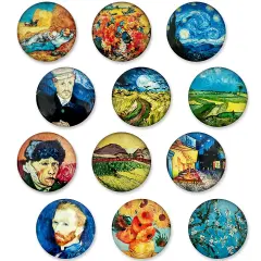 Wrapables Crystal Glass Magnets, Refrigerator Magnets for Office Whiteboards, Cabinets, Lockers (Set of 12) Famous Paintings
