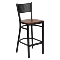 Emma and Oliver Grid Back Metal Restaurant Dining Barstool Cherry/BlackMetal
