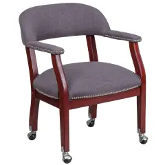 Emma and Oliver Conference Chair with Accent Nail Trimand Casters Gray Fabric