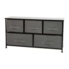 Emma and Oliver 5 Drawer Storage Chest with Wood Top & Dark Fabric Pull Drawers Black/Gray