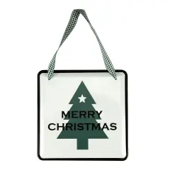 Northlight 8" Merry Christmas Metal Wall Sign with Green Check Ribbon