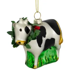Northlight 3" Cow with Wreath Christmas Glass Hanging Ornament White