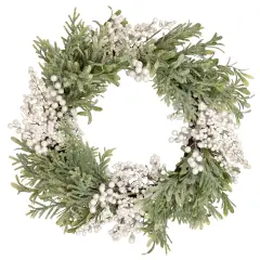 Northlight White Berry and Frosted Pine Christmas Wreath, 28-Inch, Unlit Green