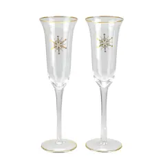 Avon Set of 2 Golden Snowflake Champagne Glasses 9.25" Clear