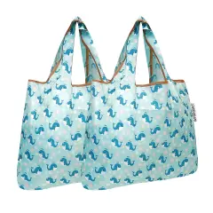 Wrapables Foldable Tote Nylon Reusable Grocery Bag (Set of 2) Blue Whales