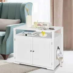 Wooden Cat Litter Box Enclosure Hidden Cat Washroom with Storage Layer White