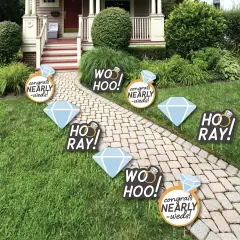 Big Dot of Happiness Just Engaged - Black and White - Diamond Ring Lawn Decorations - Outdoor Engagement Party Yard Decorations - 10 Piece