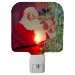 Northlight Norman Rockwell 'Santa Trimming Tree' Glass Christmas Night Light - 4" Red