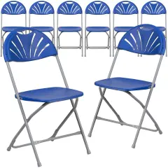 Emma and Oliver 8 Pack Wedding/Event Stackable Fan Back Plastic Folding Chair Blue