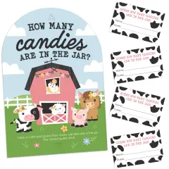 Big Dot of Happiness Girl Farm Animals - How Many Candies Game - 1 Stand and 40 Cards - Candy Guessing Game
