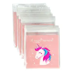 Wrapables Transparent Self-Adhesive 4" x 4" Candy and Cookie Bags, Favor Treat Bags for Parties and Wedding (200pcs) Unicorns