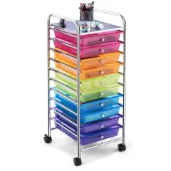 Costway 10 Drawer Rolling Storage Cart Scrapbook Paper Office School Organizer Color