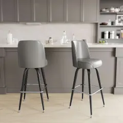 Emma and Oliver 2 Pack Metal Barstool with Swivel Bucket Seat Gray