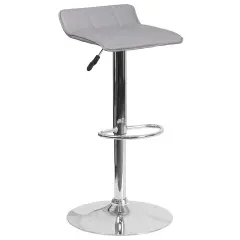 Emma and Oliver Quilted Wave Seat Adjustable Height Barstool with Chrome Base Gray