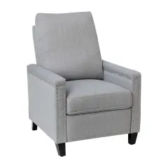 Merrick Lane Renza Transitional Pushback Recliner with Pillow Style Back and Accent Nail Trim - Manual Recliner Light Gray