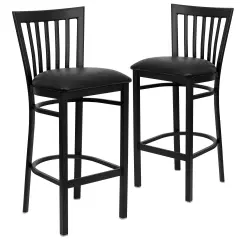 Emma and Oliver 2 Pack School House Back Metal Restaurant Barstool BlackVYL/BlackMetal