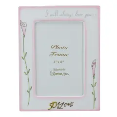Roman Floral 50th Wedding Anniversary Picture Frames - for a 4" x 6" Photo - 8" - Set of 2 White
