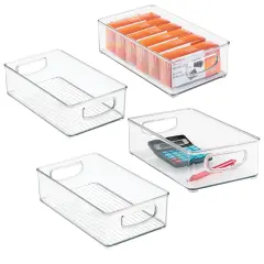 mDesign Plastic Office Storage Organizer Bin with Handles, 4 Pack, Clear
