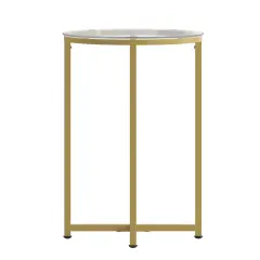 Merrick Lane Fairdale End Table with Round Cross Brace Frame Clear/Brushed Gold