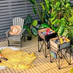 2 Pieces Folding Camping Tables with Large Capacity Storage Sink for Picnic Black