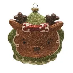 Northlight Glittered Shatterproof Reindeer Head Christmas Ornament - 4.5" - Brown and Green