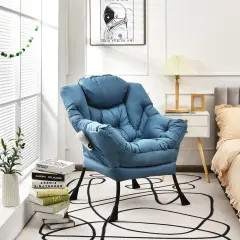 Modern Polyester Fabric Lazy Chair with Side Pocket and Tufted Design Perfect for Any Corner Blue