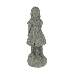 Alice in Wonderland Light Gray Finish Solid Cement Statue 19.5 Inches High