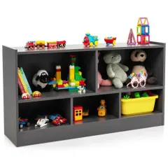 Kids 2-Shelf Bookcase with 5-Cube Wood Toy Storage Organizer Perfect for Children's Room or Bedroom Grey