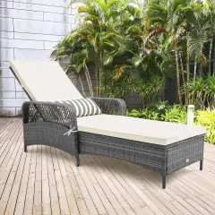 Outdoor Chaise Lounge Chair Recliner With 6-level Backrest Cushion And Pillow