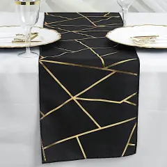 Geometric Polyester Table Runner Black
