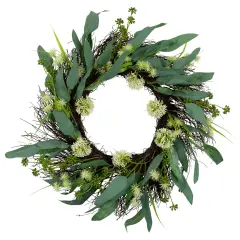 Northlight Eucalyptus and Sweet Gum Flowers Twig Spring Wreath - 24" - Green and White