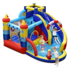 Inflatable Bounce Castle with Slide Climbing Wall and 450W Blower